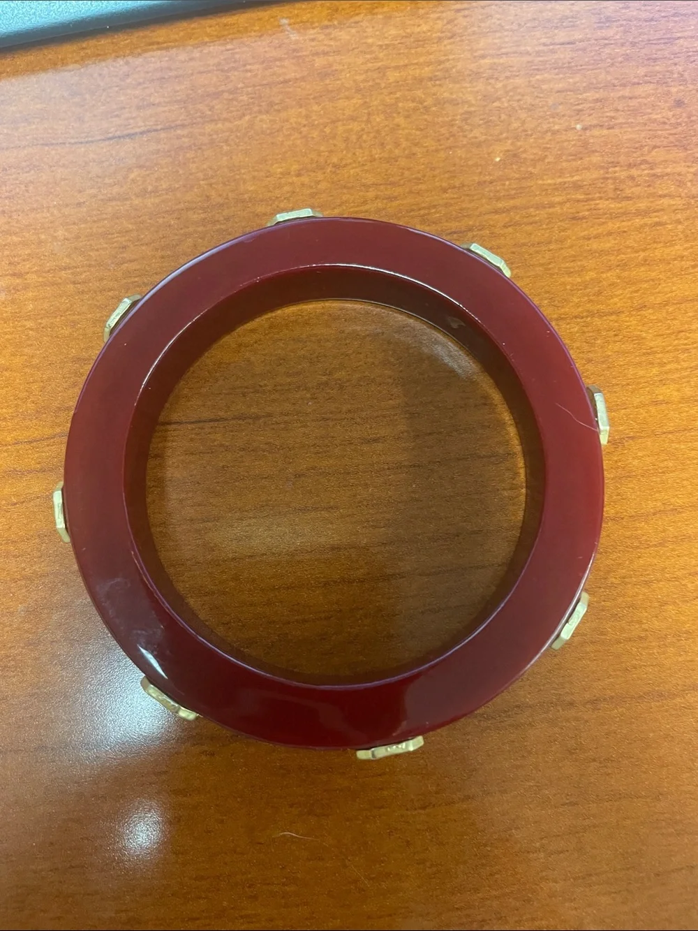 Gold-Accent Burgundy Gamecock Resin Bangle Bracelet
